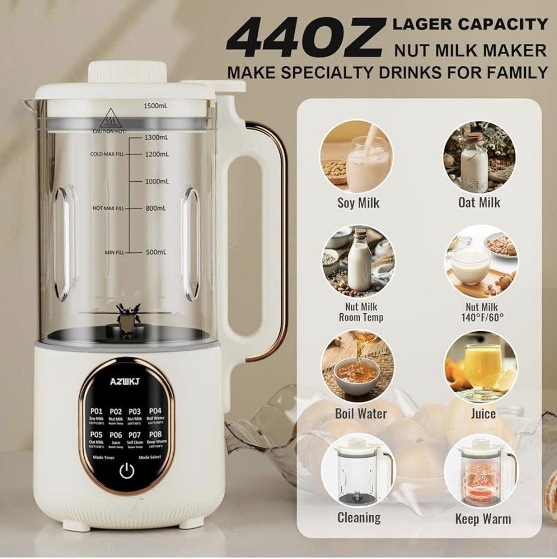 AZWK 44 OZ AUTOMATIC NUT MILK MAKER