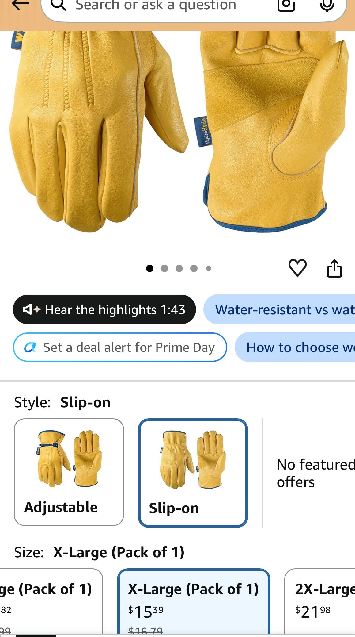 Wells Lamont Men's Slip-On HydraHyde Full Leather Work Gloves XL