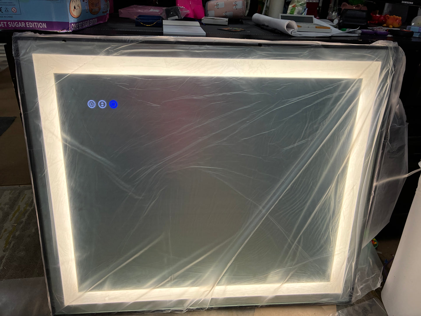 36x30 Inch LED Bathroom Mirror with Black Frame,