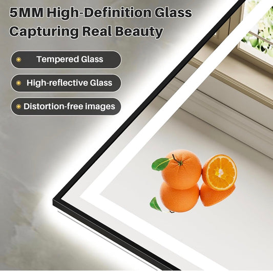 36x30 Inch LED Bathroom Mirror with Black Frame,