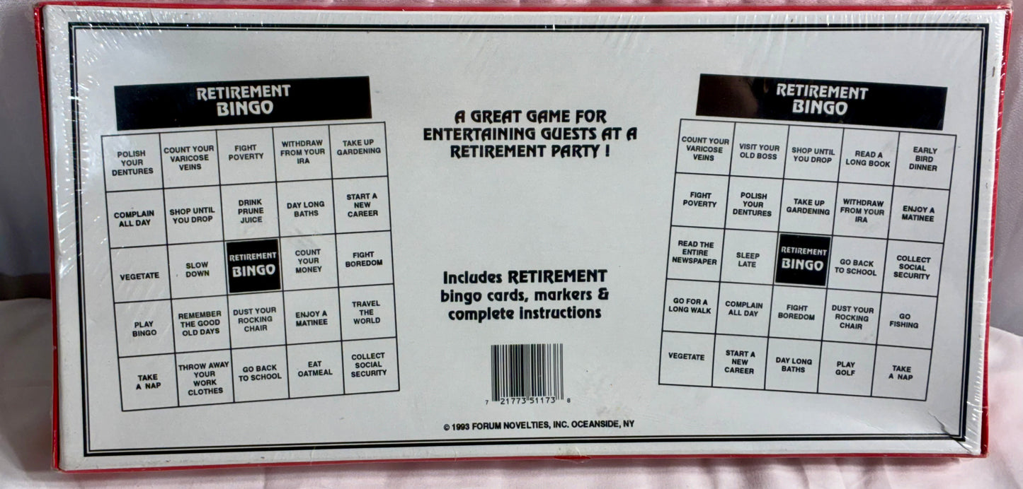 Vintage 1993 Retirement Bingo Game