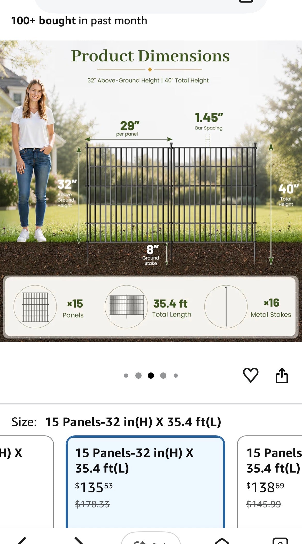 15 Panels No Dig Decorative Outdoor Garden Fence for Yard,
