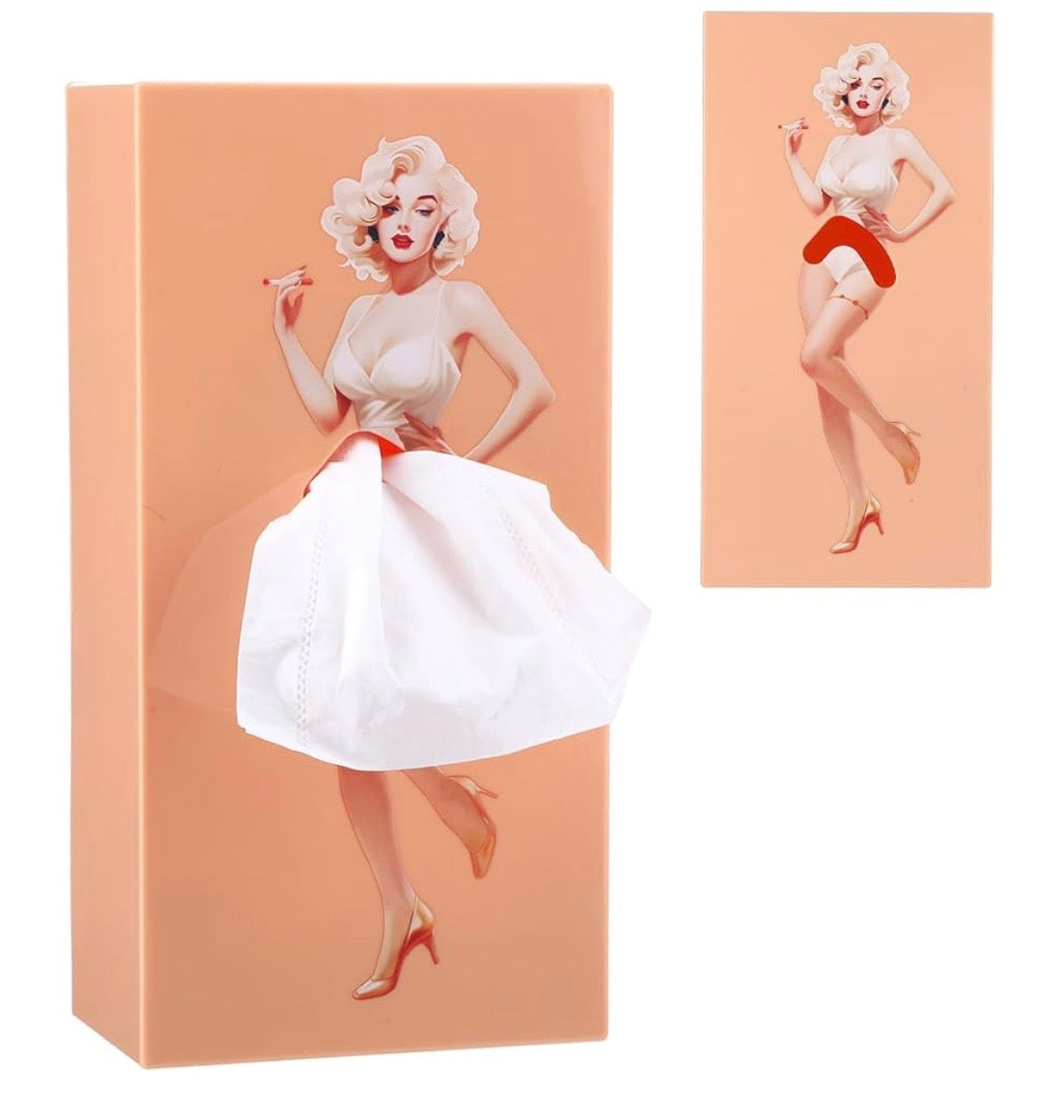 Orange Plastic Tissue Box Cover -Vintage pin-up design of Marilyn Monroe,