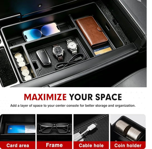 Accessories Armrest Storage Box Secondary Insert Tray with Anti-Slip Mat