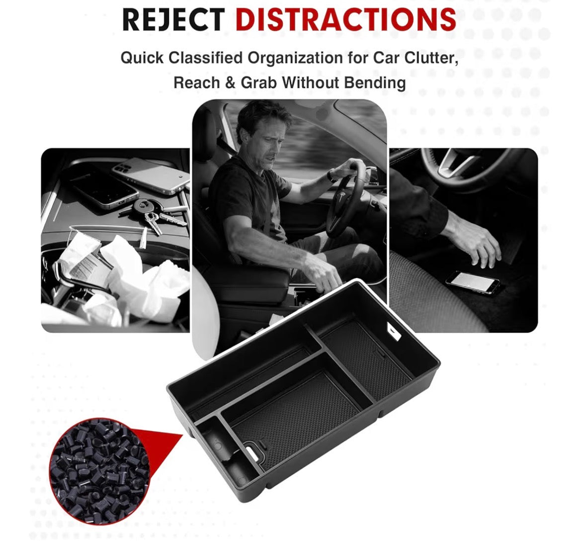 Accessories Armrest Storage Box Secondary Insert Tray with Anti-Slip Mat