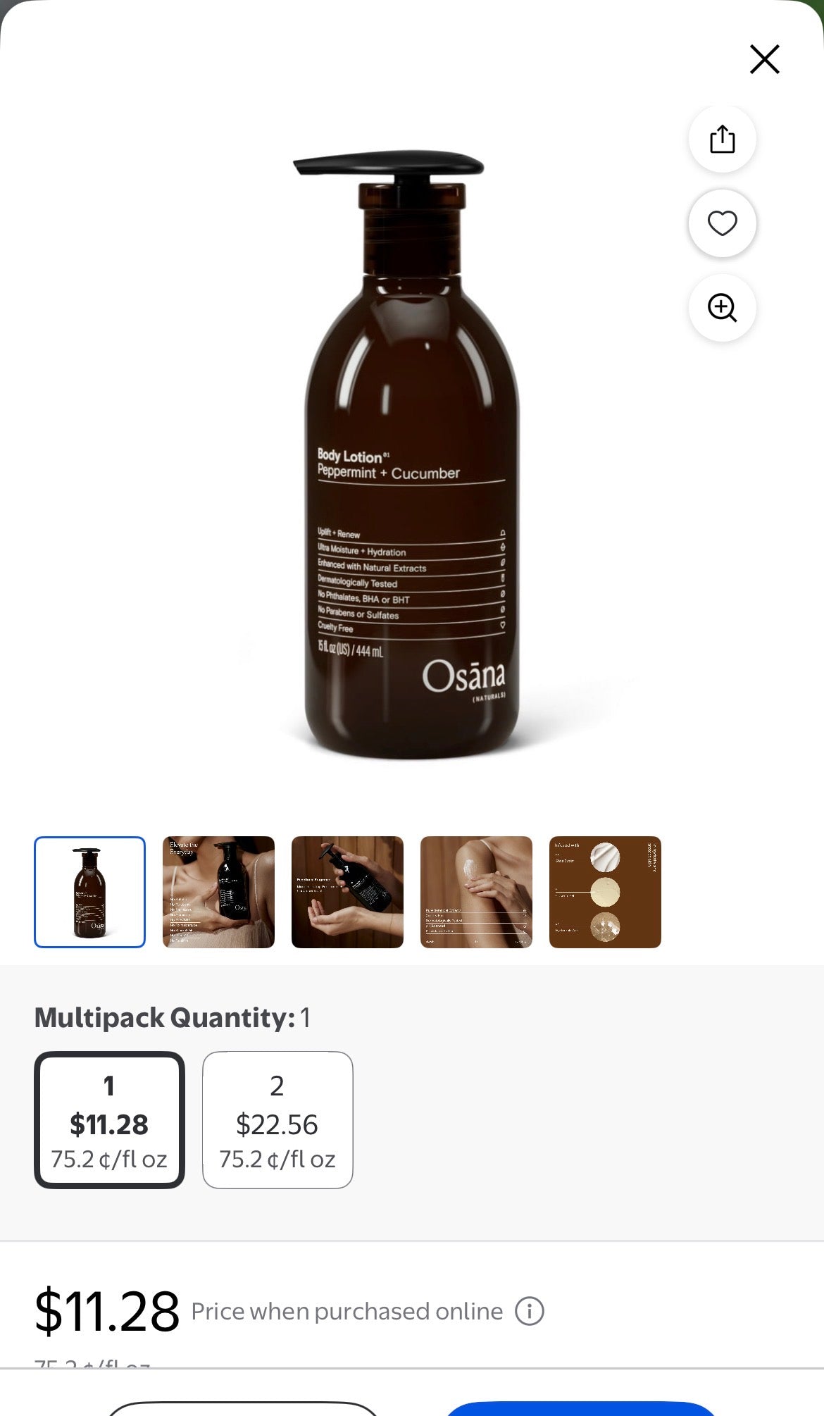 Osana Naturals Ultra Moisture + Hydration Body Lotion in Peppermint + Cucumber