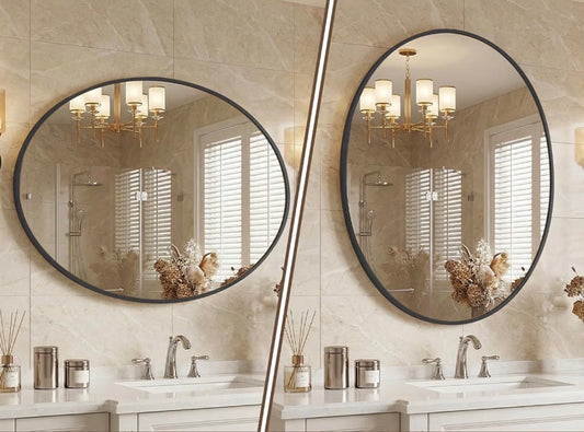 22"x30" Black Oval Mirror, Metal Framed Oval Bathroom Mirror,