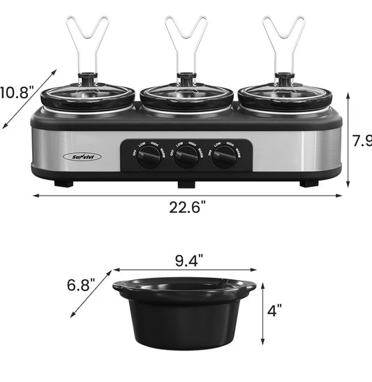 Sunvivi Slow Cooker, Triple Slow Cooker Buffet Server and Food Warmer,