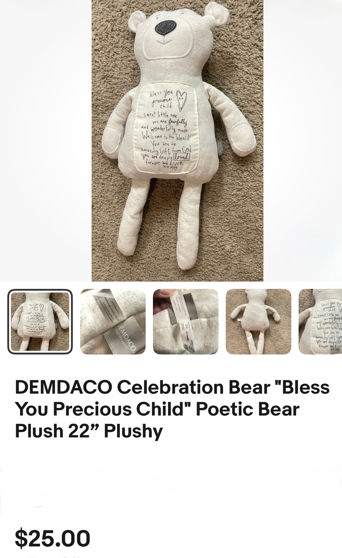 "Bless You Precious Child" Poetic Bear Plush 22" Plushy
