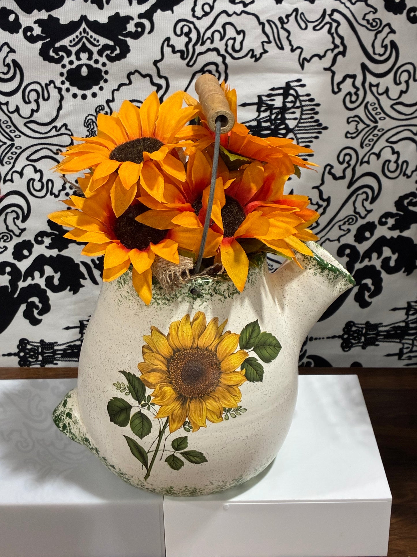 Sunflowers in Glass Pottery