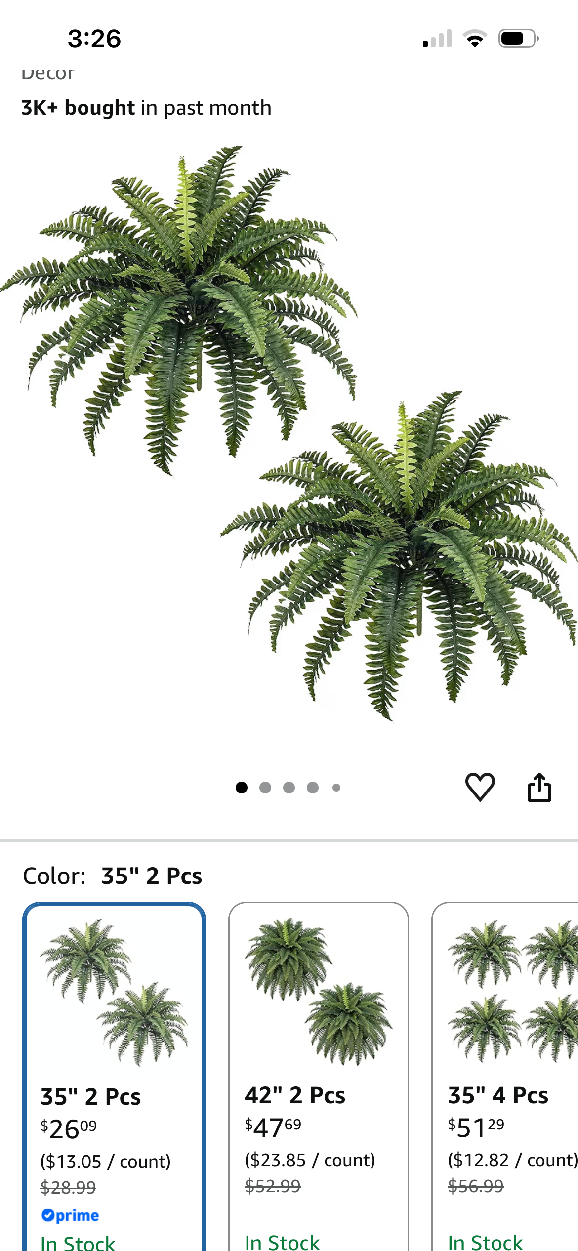 35" Fake Ferns Artificial Bush Plants for Outdoors, 2- Pack