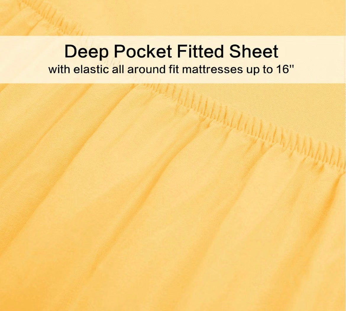 Best Season 1800 Thread Count ,Fade Resistant Bed Sheet Set, 4 Piece, Full, Yellow