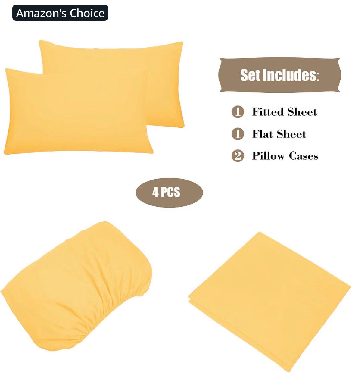 Best Season 1800 Thread Count ,Fade Resistant Bed Sheet Set, 4 Piece, Full, Yellow
