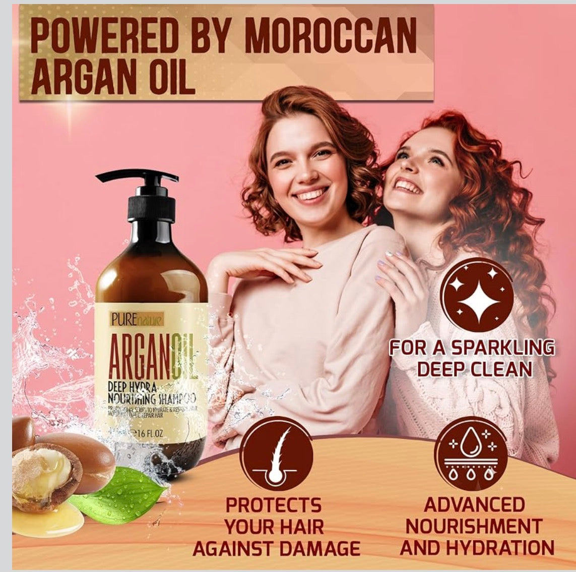 Moroccan Argan Oil Shampoo -16oz, Sulfate SLS Paraben Free Moisturizing Treatment