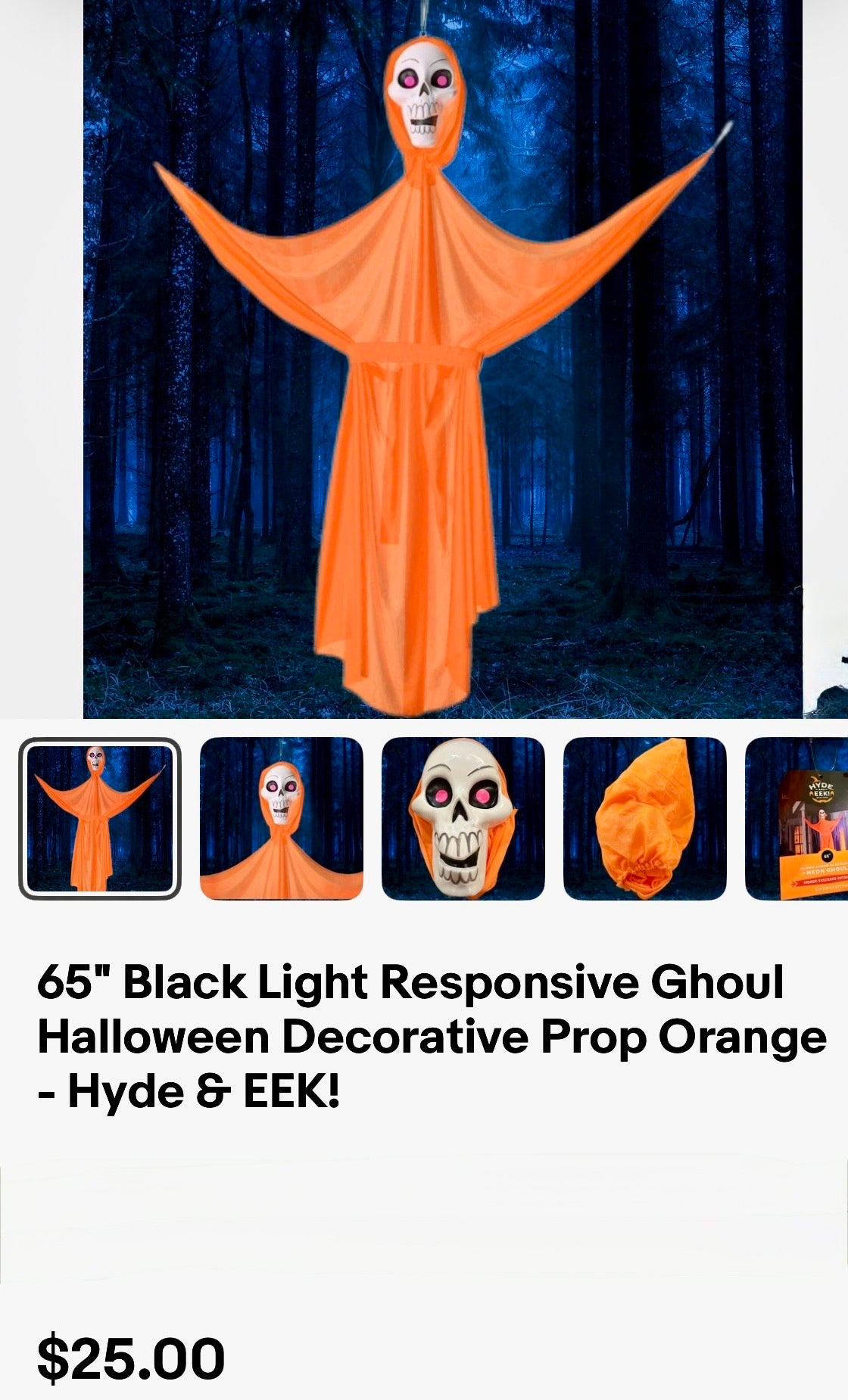 65" Black Light Responsive Ghoul Halloween Decorative Prop Orange - Hyde & EEK!
