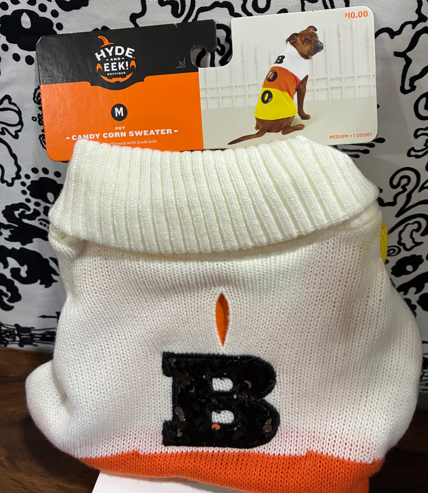 Hyde & Eek! Candy Corn "Boo" Cat or Dog Halloween Sweater-Size M