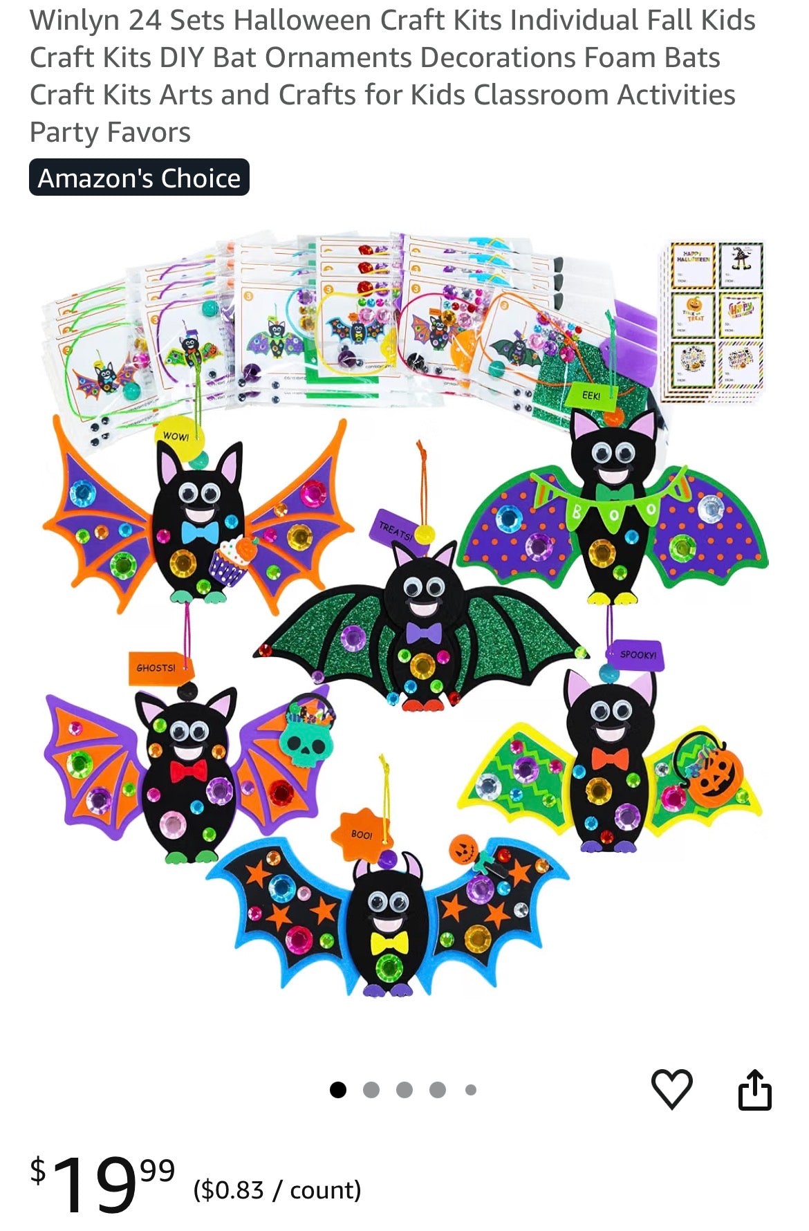 Winlyn 24 Sets Halloween Craft Kits - DIY Bat Ornaments