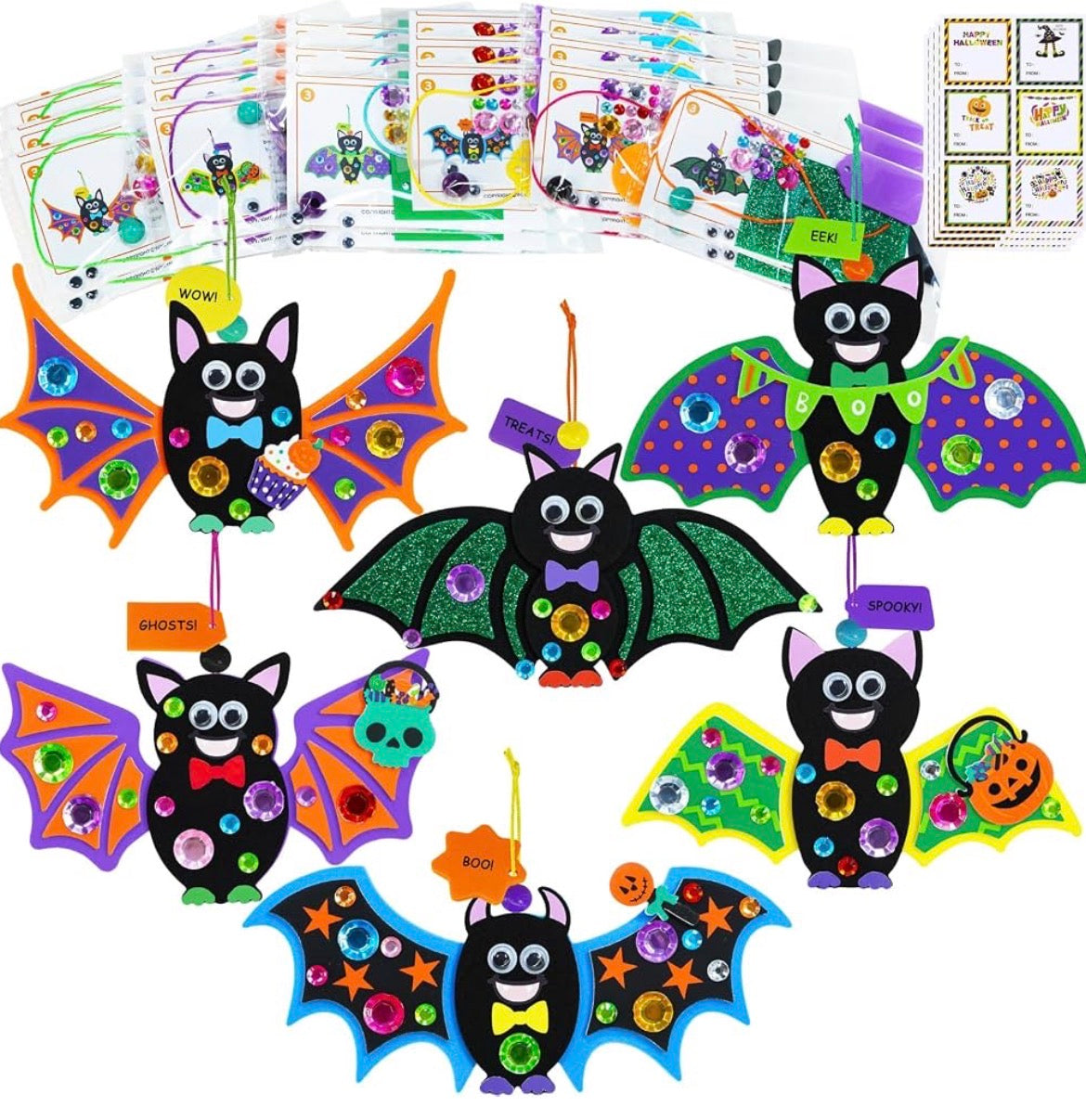 Winlyn 24 Sets Halloween Craft Kits - DIY Bat Ornaments
