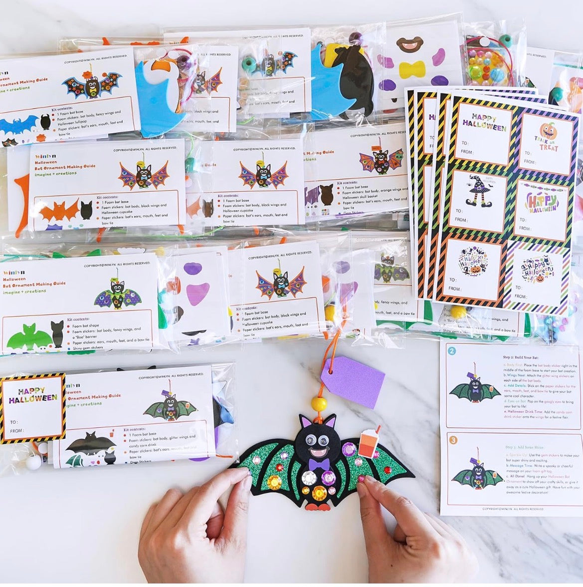 Winlyn 24 Sets Halloween Craft Kits - DIY Bat Ornaments
