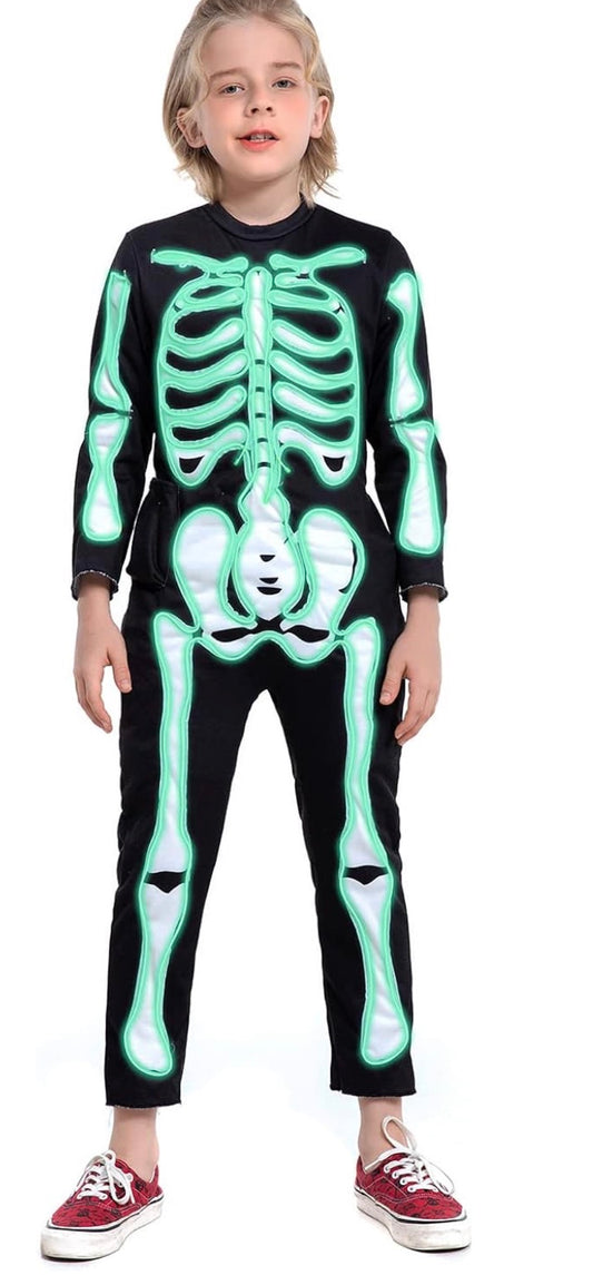 HSCTEK Light-up Child Skeleton Costume, Led Halloween Sz Med