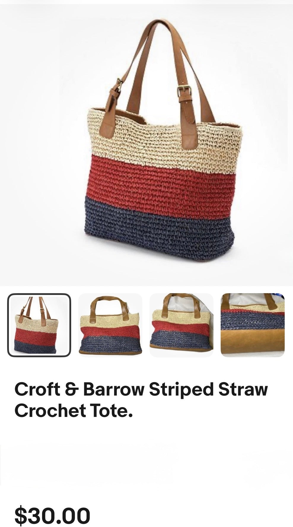Croft & Barrow Striped Straw Crochet Tote.