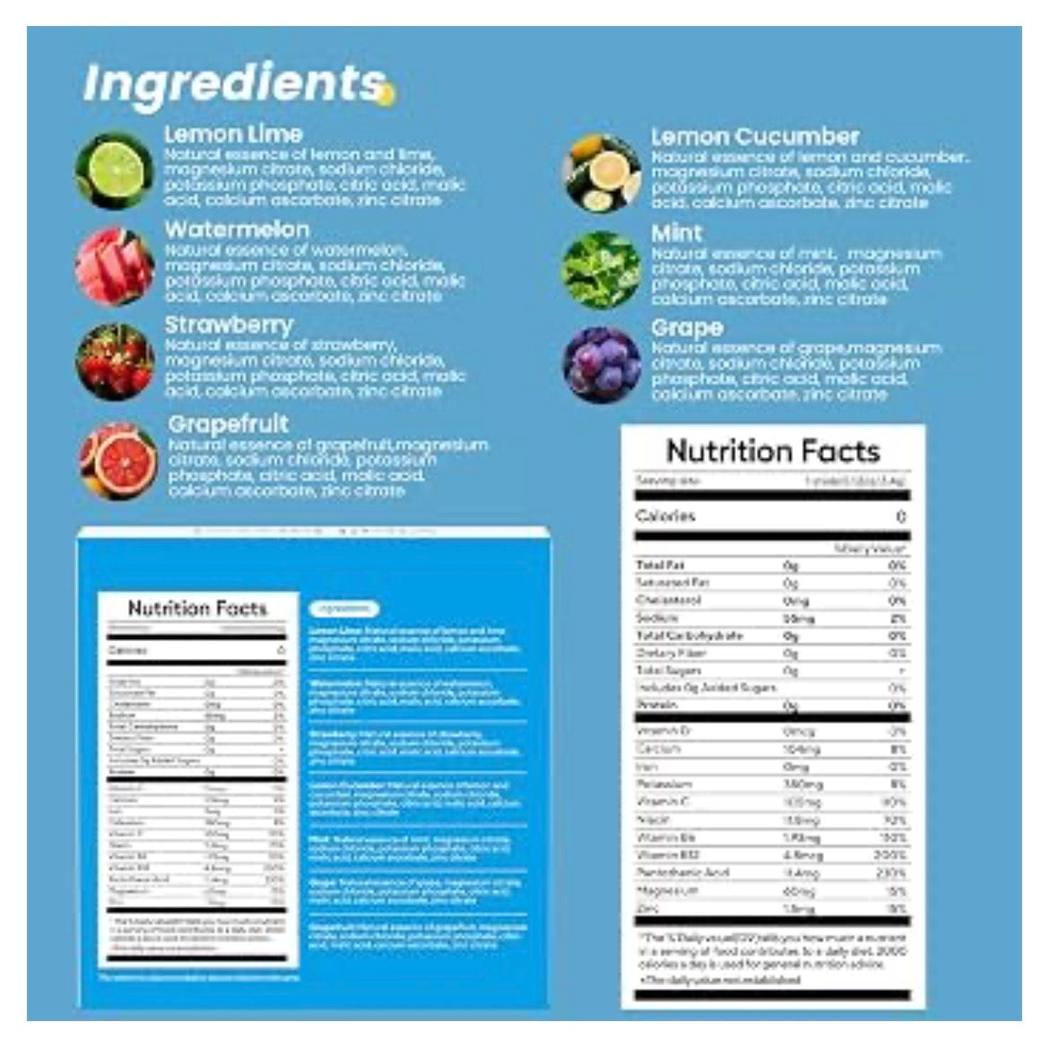 24 Sachets of Electrolyte Powder, 7 Flavors, Sugar Free for Daily Hydration,