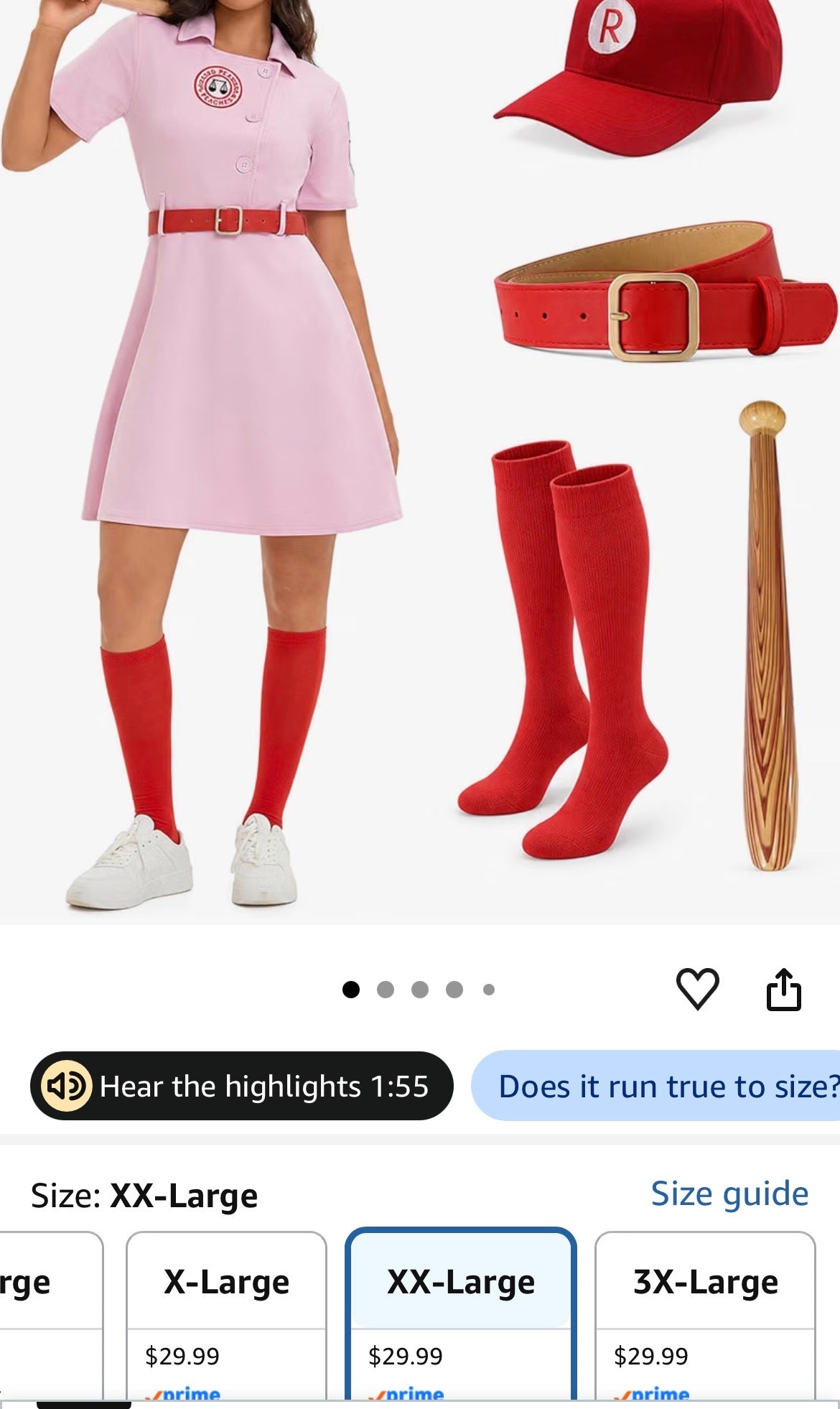 Women's Baseball Costume, Pink Dress with Belt and Cap @ Bat 2XL