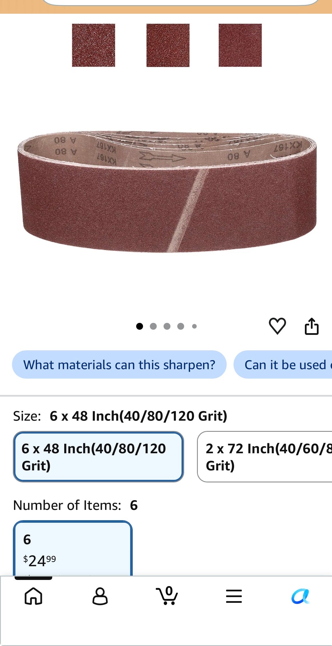 6 × 48 Inch Sanding Belts, 6 Pcs 40/80/120 Grit Aluminum Oxide Knife Sharpener Belt