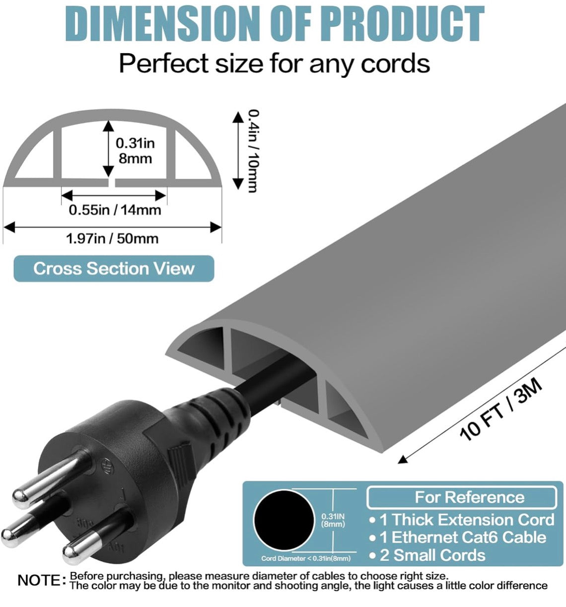 Floor Self Adhesive Cord Hider, 10FT Cable Management, Protector for Wires,