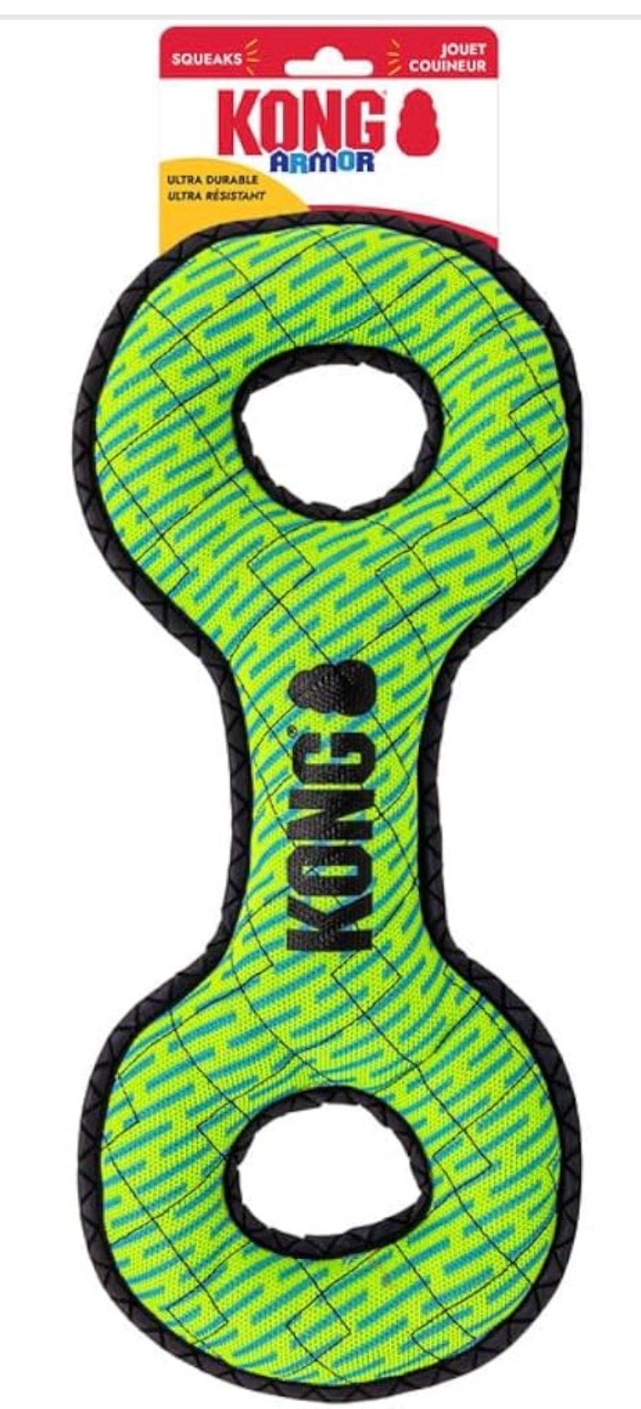 KONG Armor Double Tug Plush Dog Toy in green.