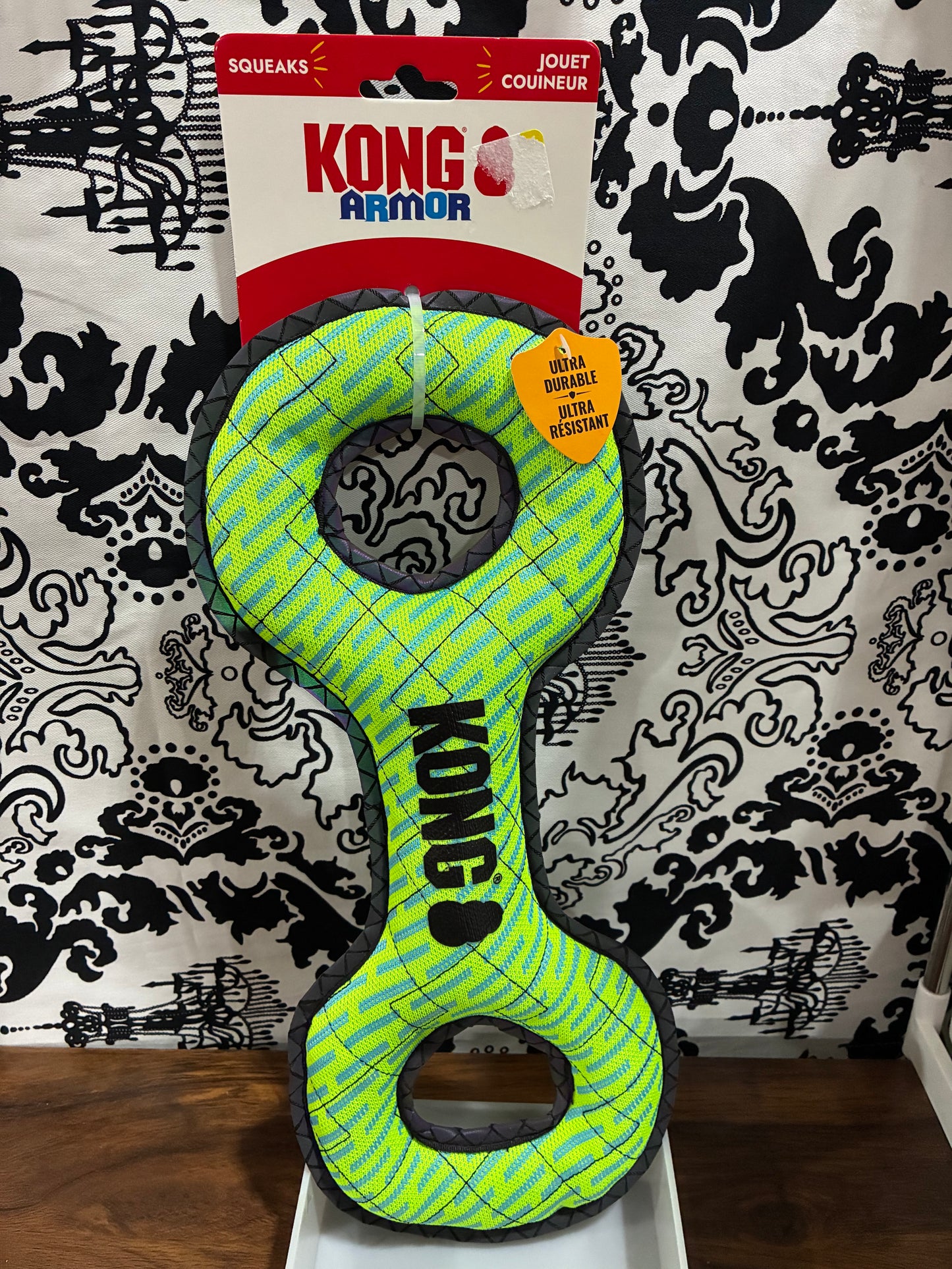 KONG Armor Double Tug Plush Dog Toy in green.