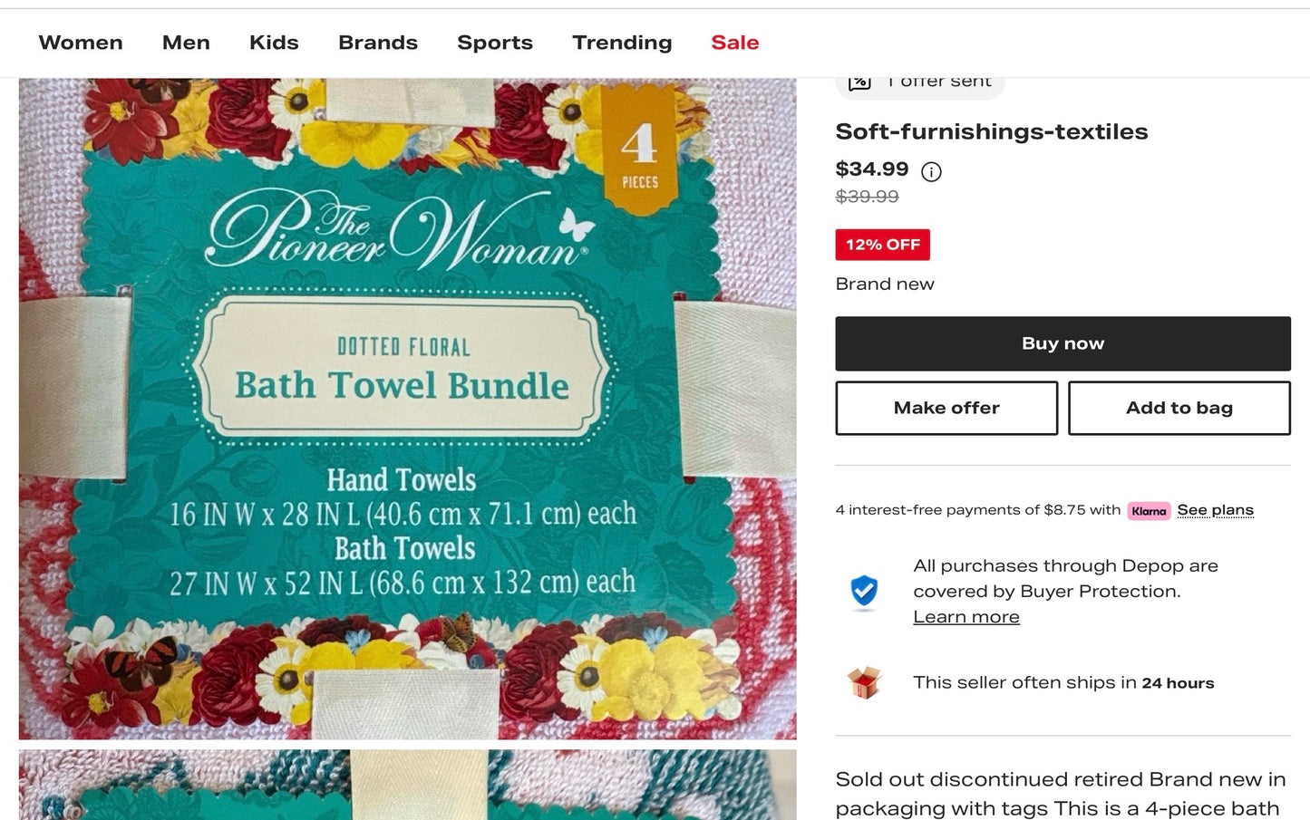 The Pioneer Woman 4 pack Towel Set - Mazie / Coral