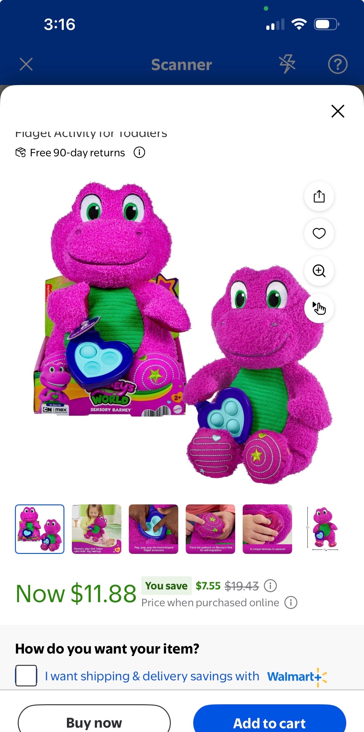 FP BARNEY'S WORLD SENSORY PLUSH W/FIDGET