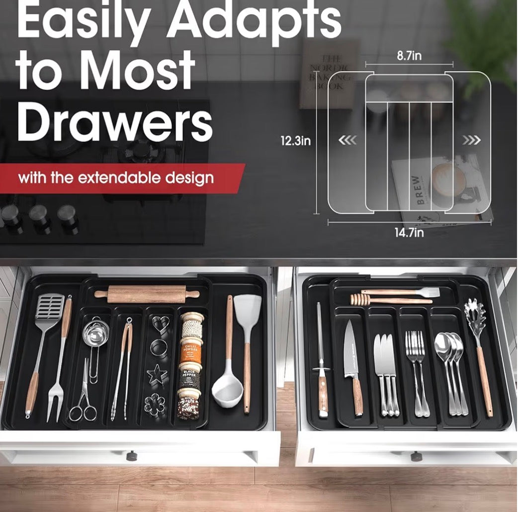 EXPANDABLE SILVERWARE ORGANIZER BLACK