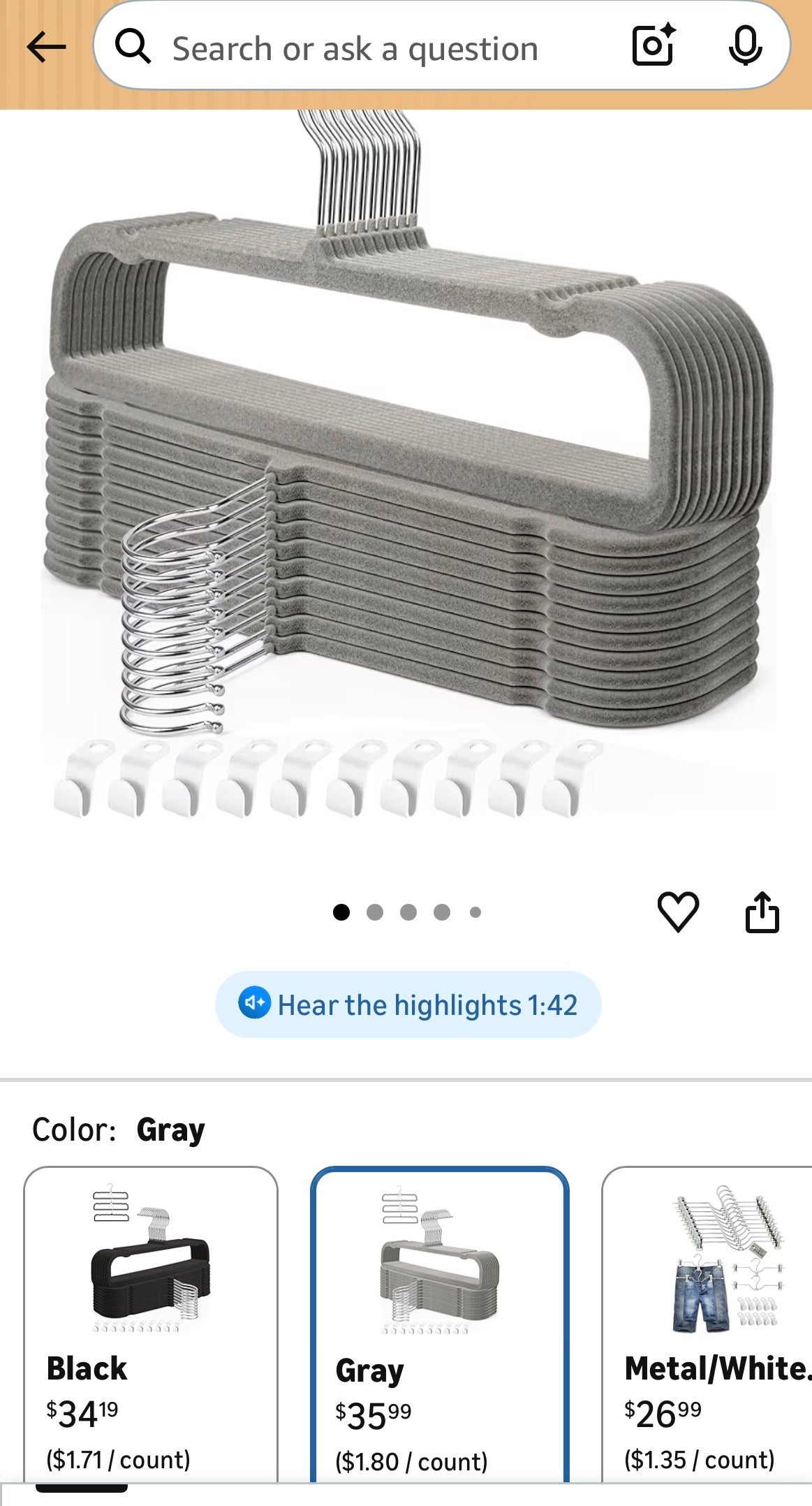 GRAY VELVET PANTS HANGERS 20 PK