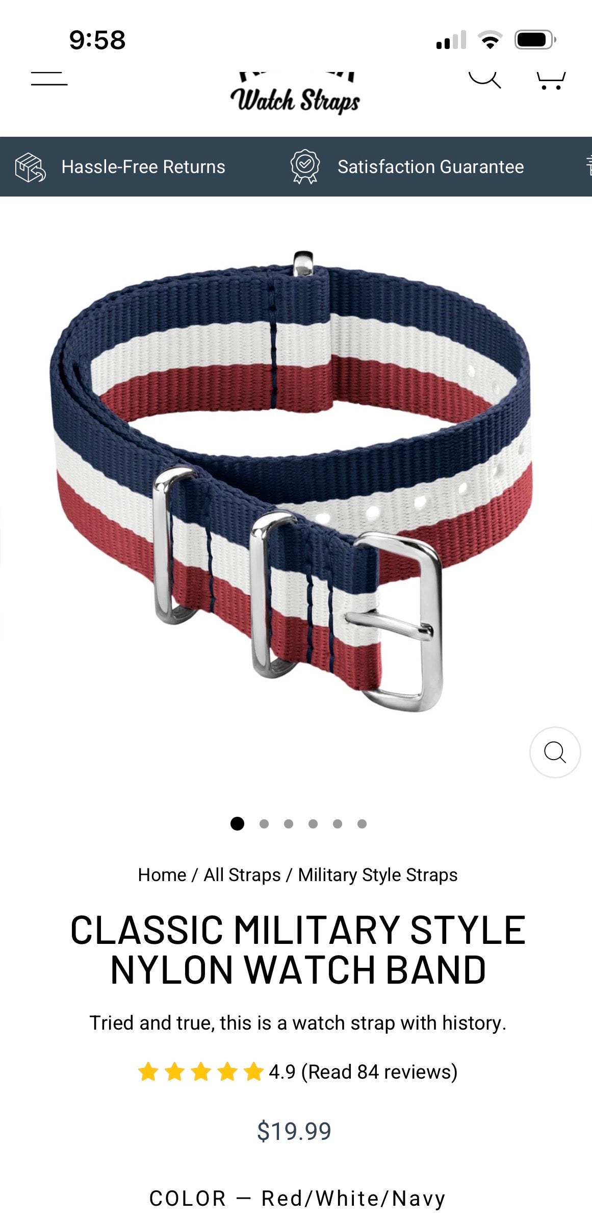 CLASSIC MILITARY STYLE NYLON WATCH BAND 22MM