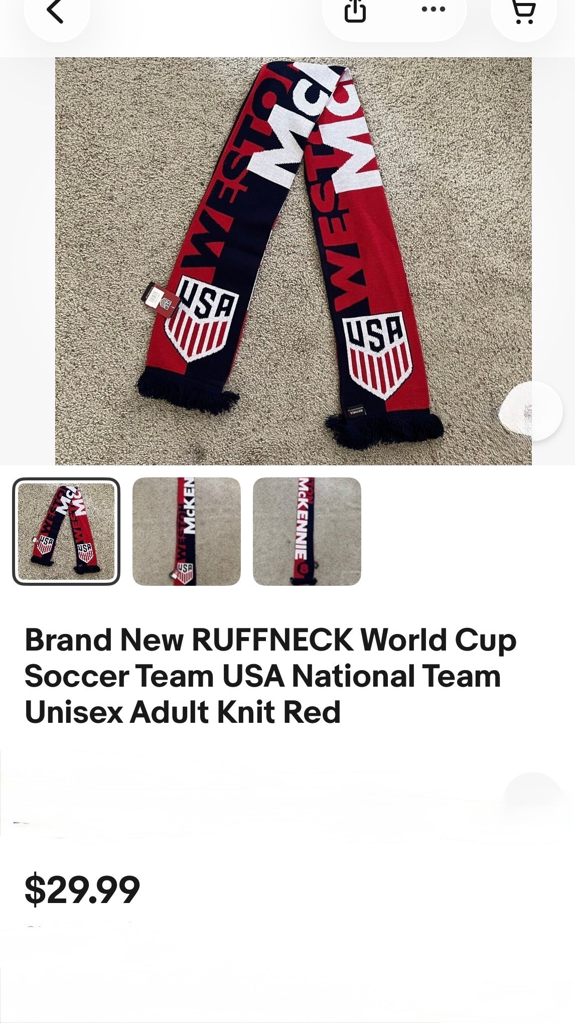 U S A WORLD CUP SOCCER TEAM KNIT SCARF