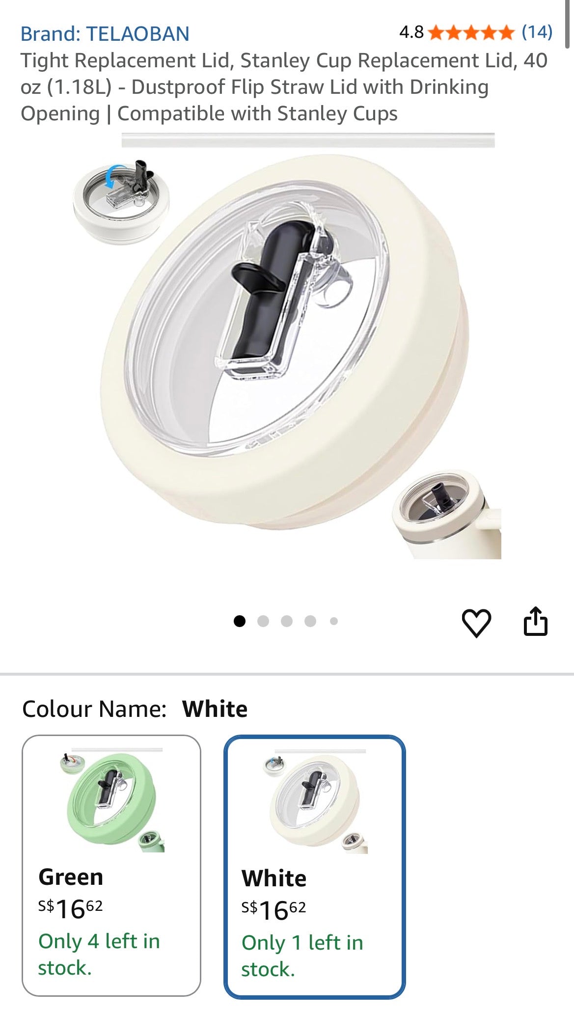 STANLEY REPLACEMENT LID 40 oz WHITE