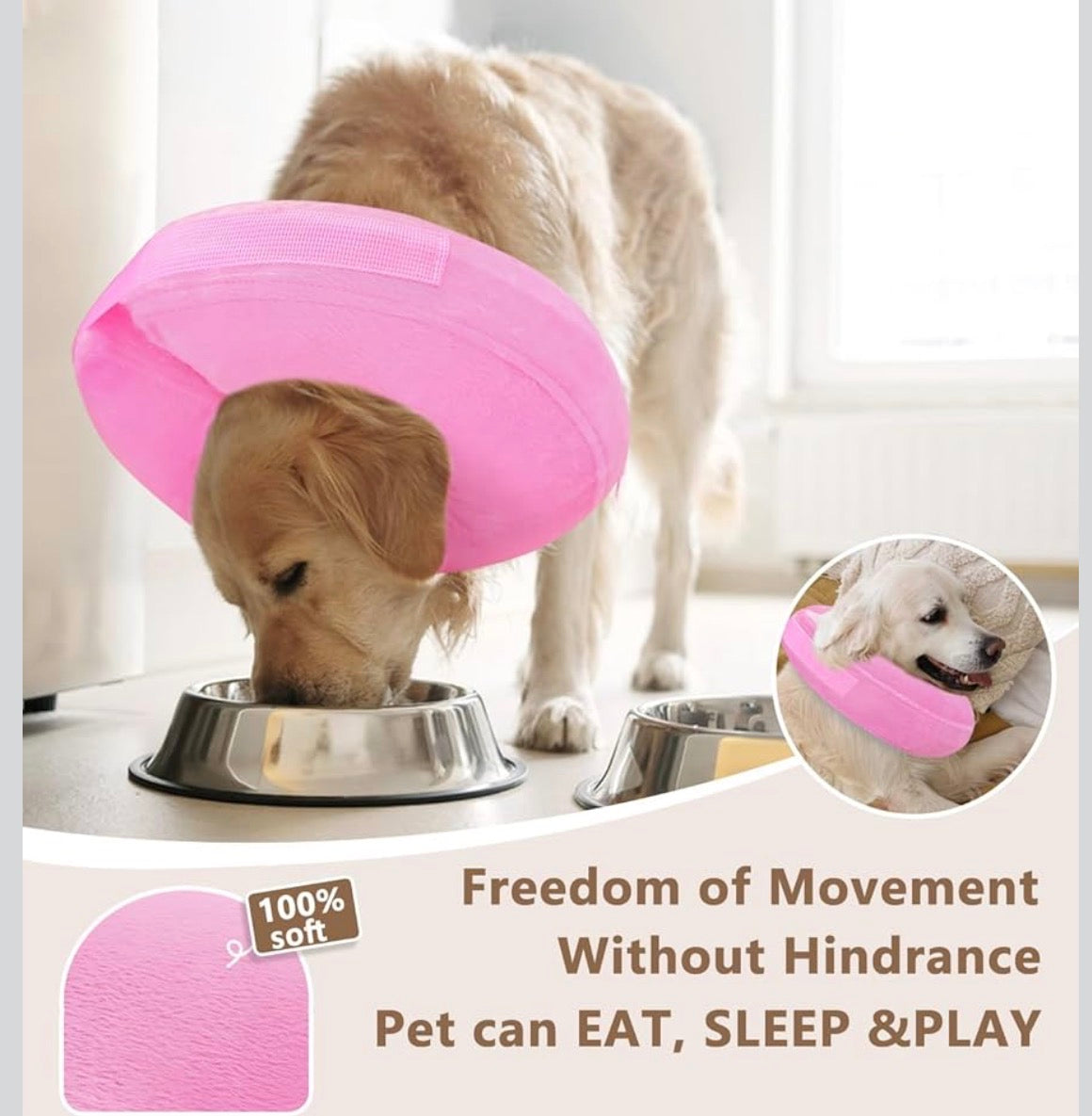 INFLATABLE DOG CONE COLLAR , PINK