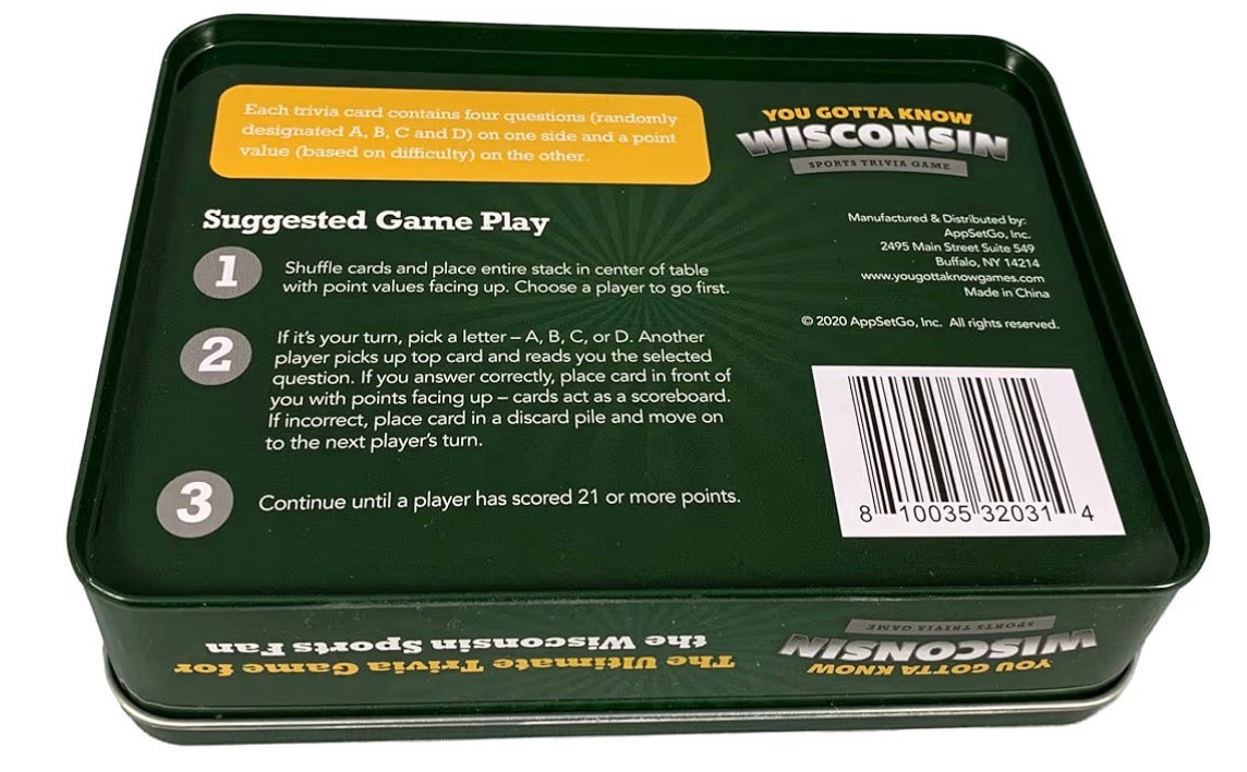 YOU GOTTA KNOW WISCONSIN SPORT TRIVIA GAME