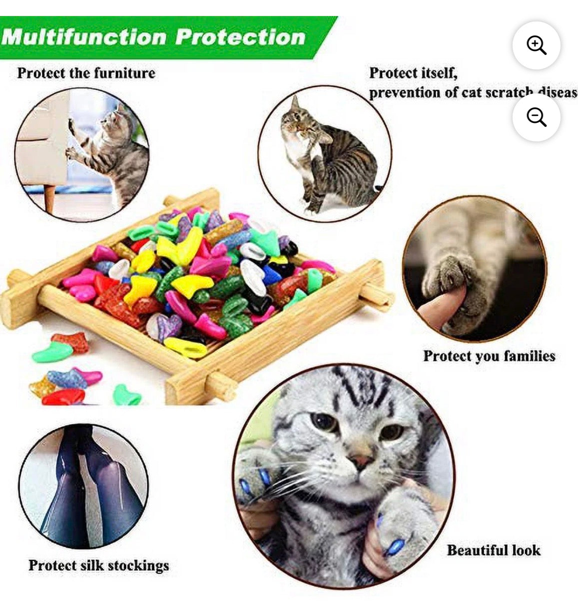 100pc CAT NAIL CAPS COLORFUL PET SOFT CLAW
