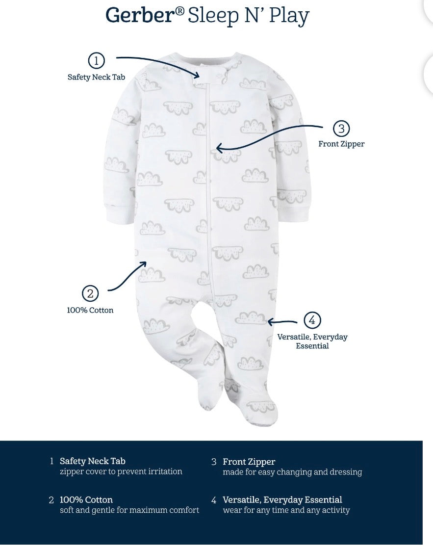 GERBER BABY GIRL SLEEP N PLAY FOOTED PJS 4 PACK