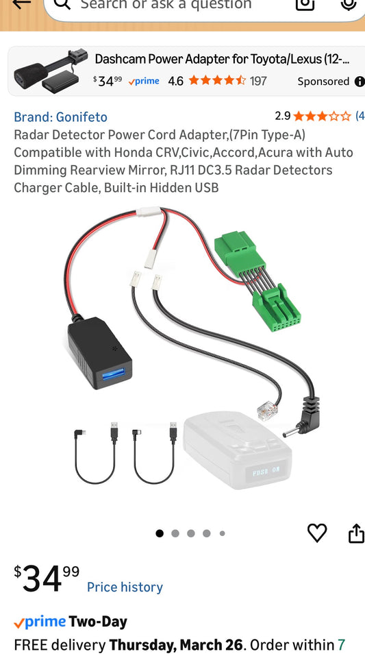 Radar Detector Power Cord Adapter,(7Pin Type-A)