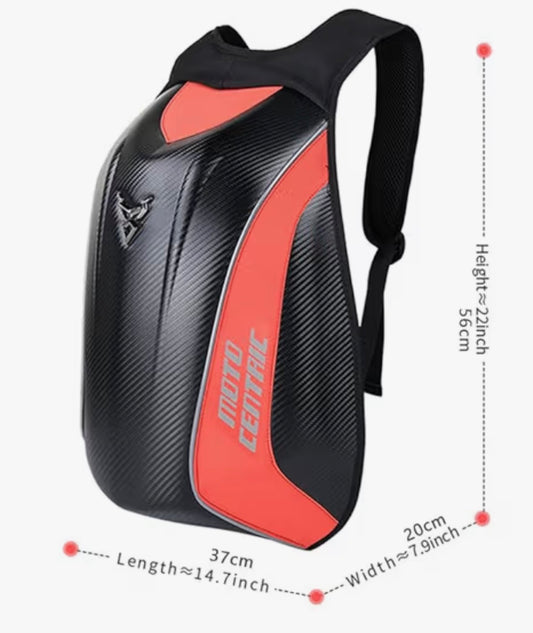 Motorcycle Backpack Waterproof Carbon Fiber Rider Hard Shell Reflective