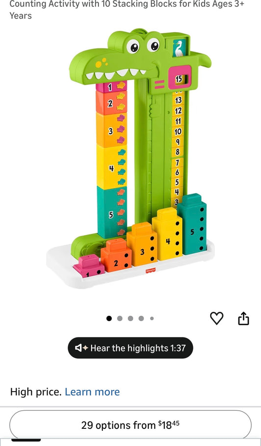 Fisher-Price Adding Alligator Educational Toy with 10 Stacking Blocks