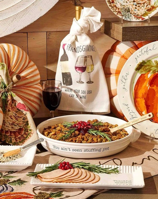 Mud Pie, White, Stuffing Dish & Pot Holder Set,