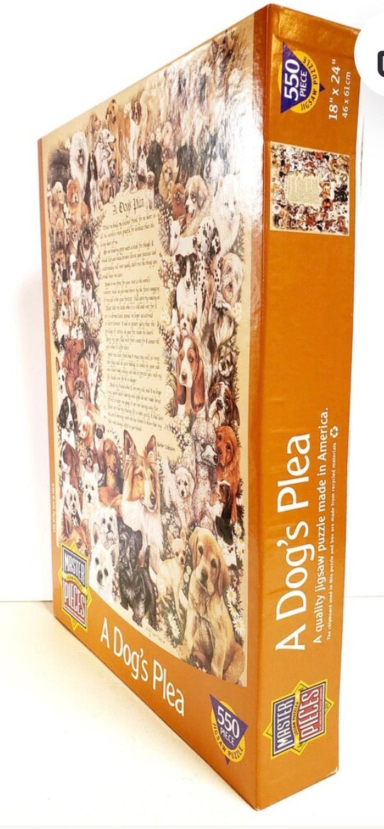 MasterPieces 550-piece jigsaw puzzle titled "A Dog's Plea"