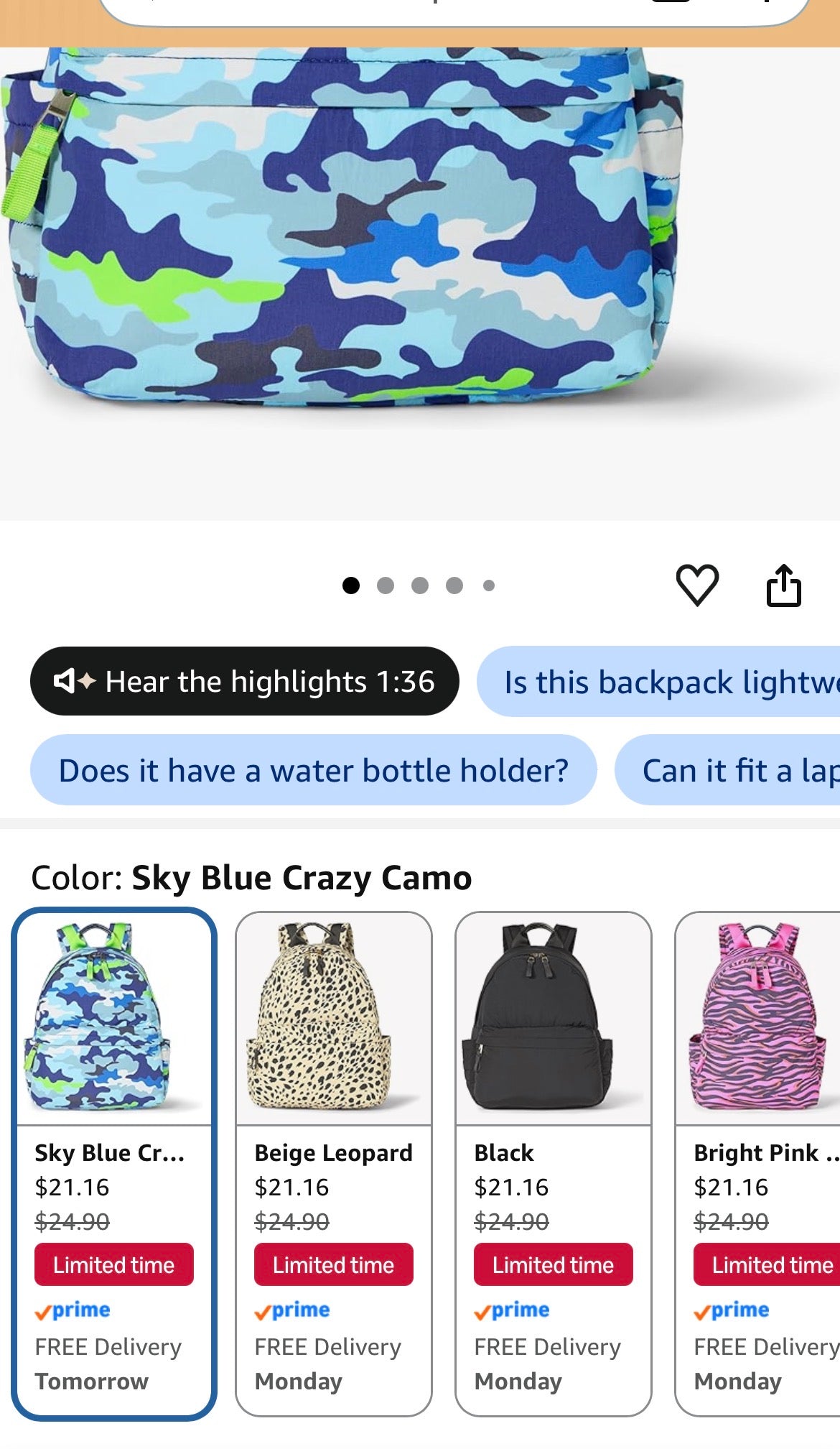Amazon Essentials Unisex Kids' Backpack for Boys and Girls, Sky Blue Crazy Camo,