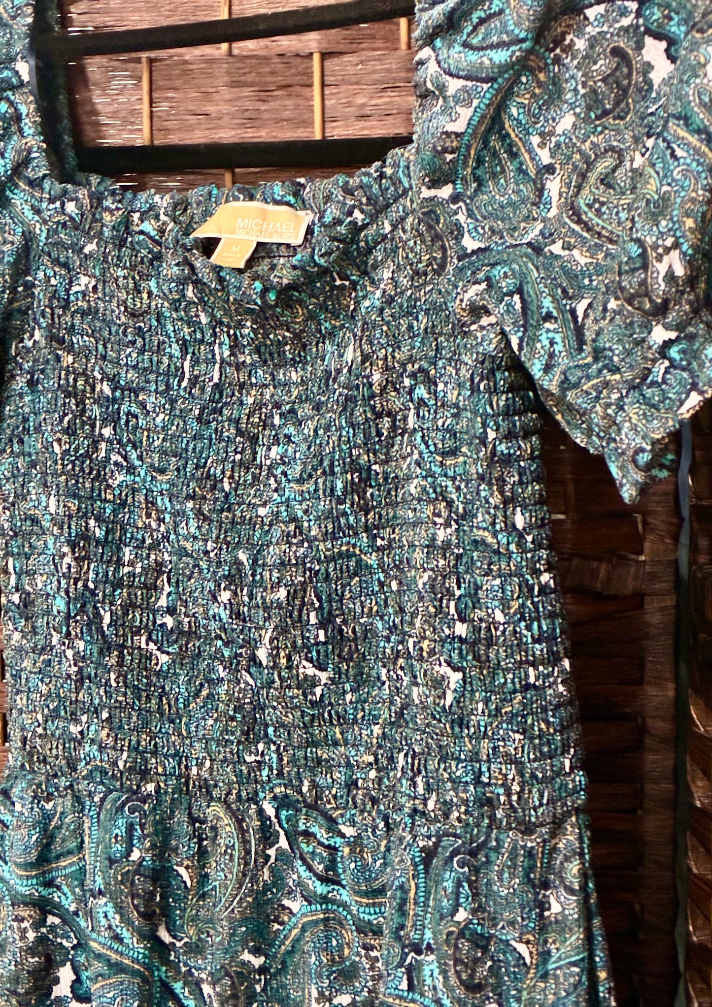 Michael Kors Women's Blue Paisley Smocked Ruffled Mini Dress
