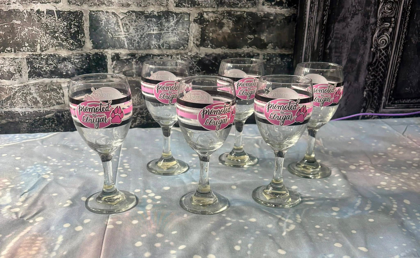 "PROMOTED TO COUGAR" GLASS SET OF 6